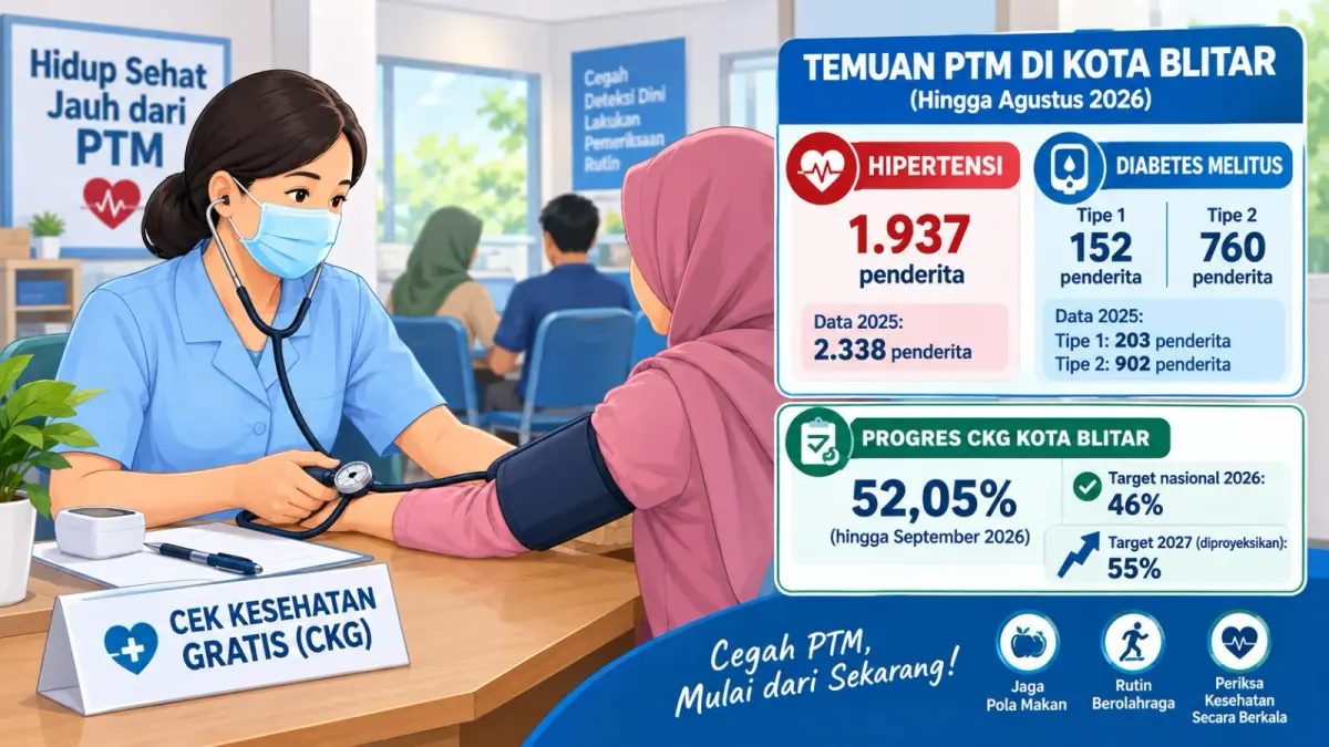 Hipertensi dan diabetes menjadi temuan penyakit tidak menular tertinggi di Kota Blitar hingga Agustus 2026.