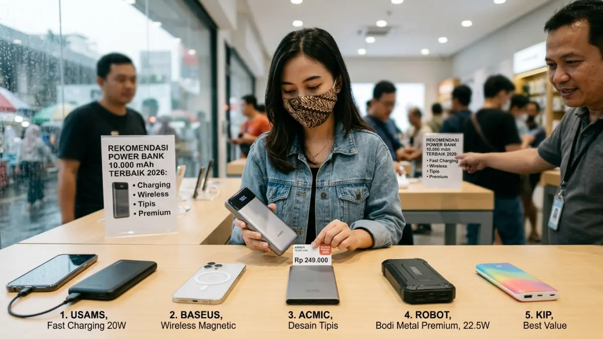 Cari power bank 10.000 mAh murah 2026? Simak 5 pilihan dengan fast charging, wireless magnetic, desain tipis, hingga bodi metal premium.