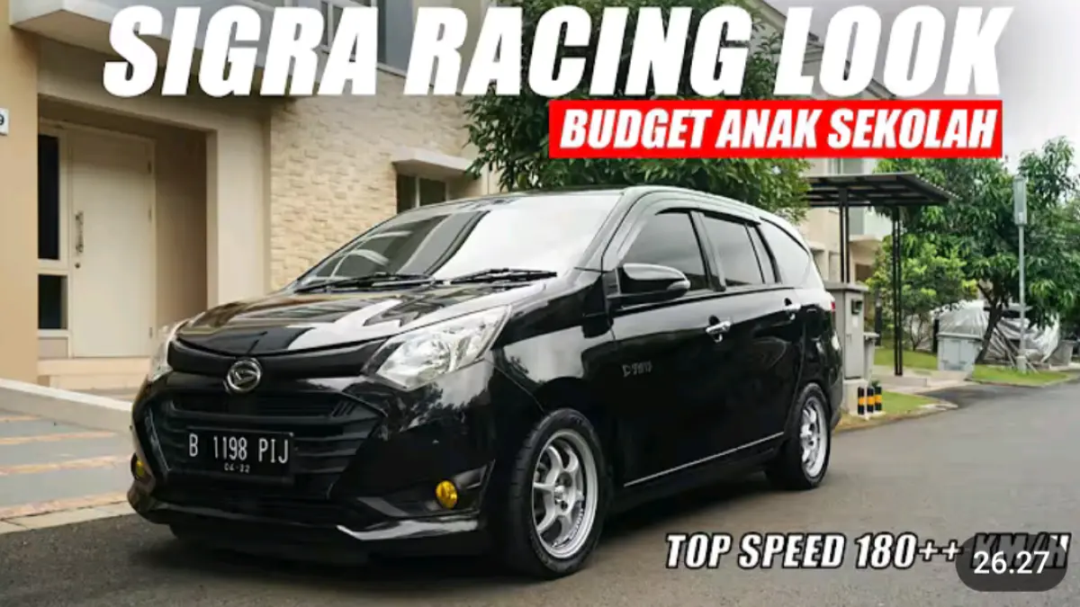 Modifikasi Daihatsu Sigra budget 10 juta tampil dengan konsep simple racing look, velg ring 15, suspensi custom, exhaust dan fitur OBD display.
