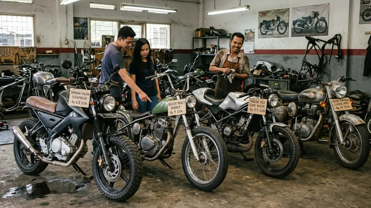 Motor custom murah tersedia mulai Rp6 jutaan. Simak pilihan Yamaha Vixion, Binter Mercy, Ninja hingga Royal Enfield sesuai budget.