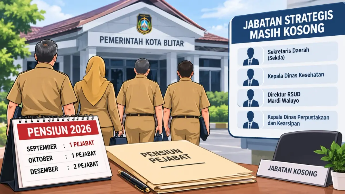 Empat jabatan strategis di lingkungan Pemkot Blitar masih kosong, sementara empat pejabat memasuki masa pensiun hingga Desember.