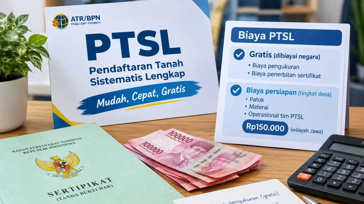Pengukuran dan penerbitan sertifikat PTSL gratis, sementara biaya persiapan di tingkat desa sebesar Rp150 ribu untuk wilayah Jawa.