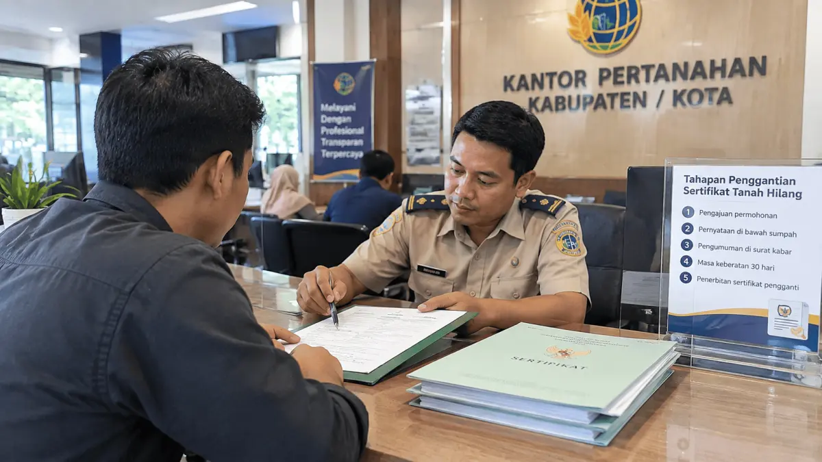 Pengurusan sertifikat tanah hilang melalui Kantor Pertanahan.