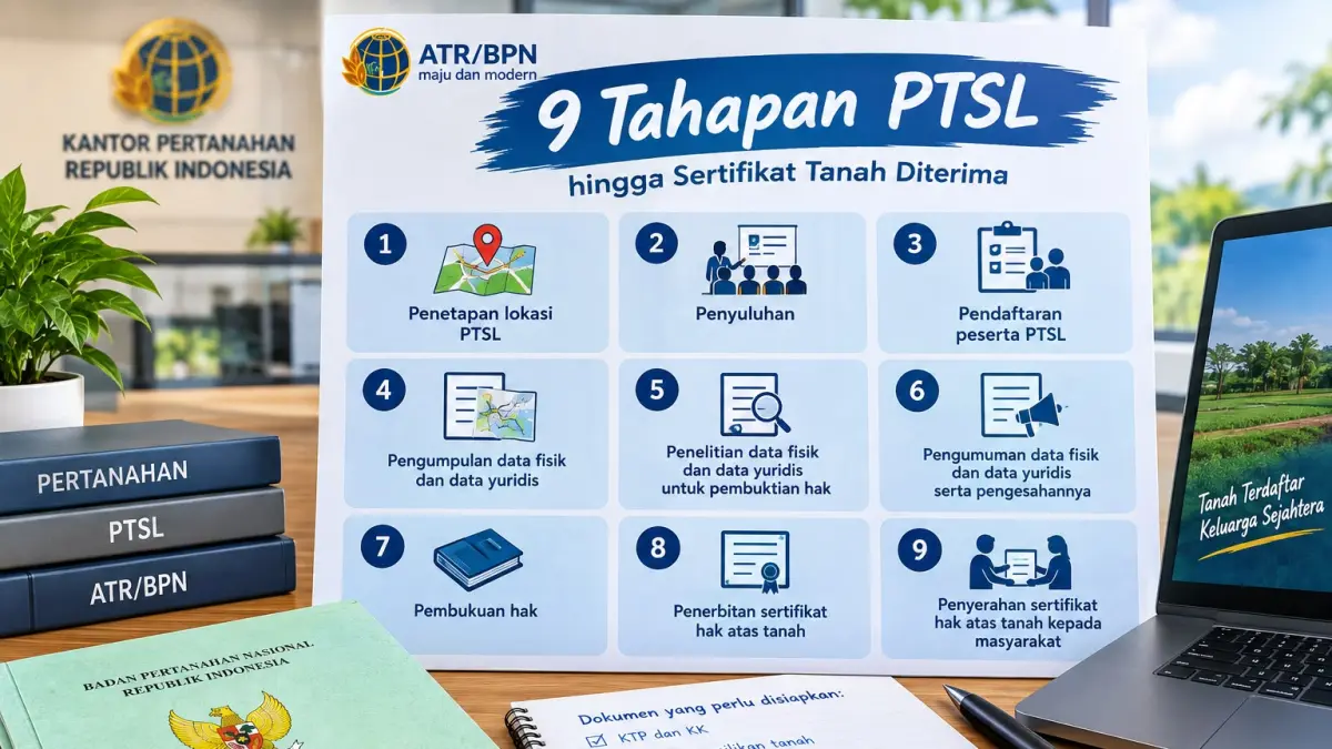 Proses PTSL meliputi sembilan tahapan, mulai penetapan lokasi hingga penyerahan sertifikat kepada masyarakat.
