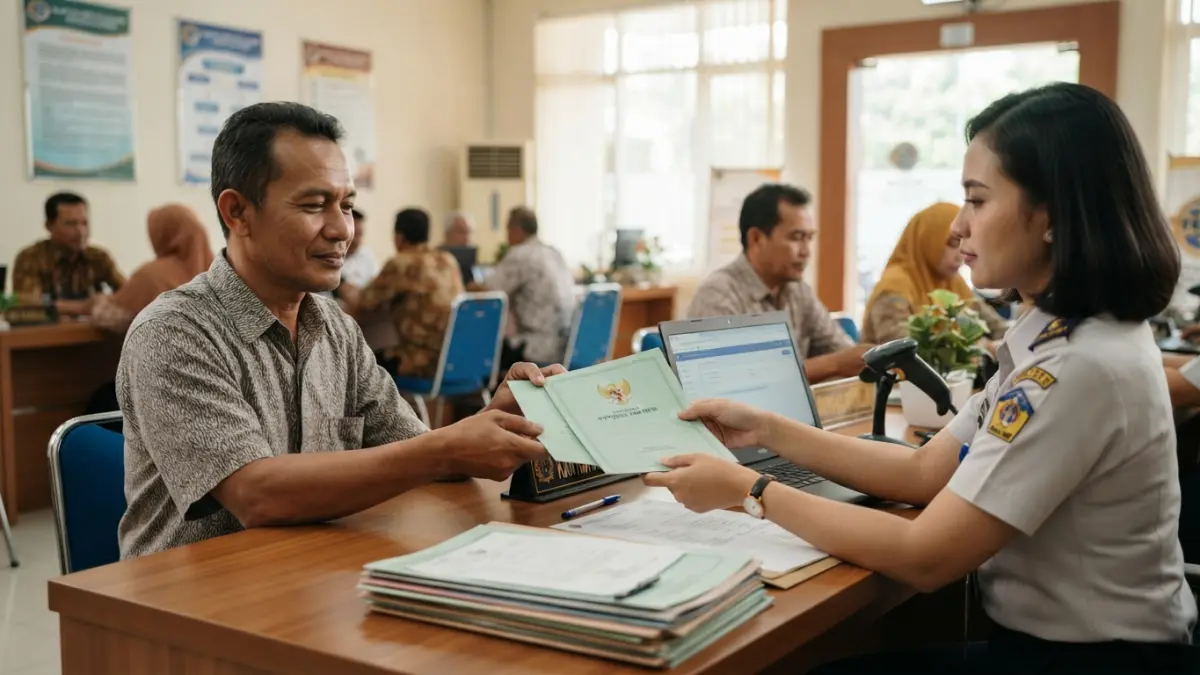 Warga menyiapkan dan memindai dokumen sebelum mengajukan layanan sertifikat tanah elektronik secara digital.