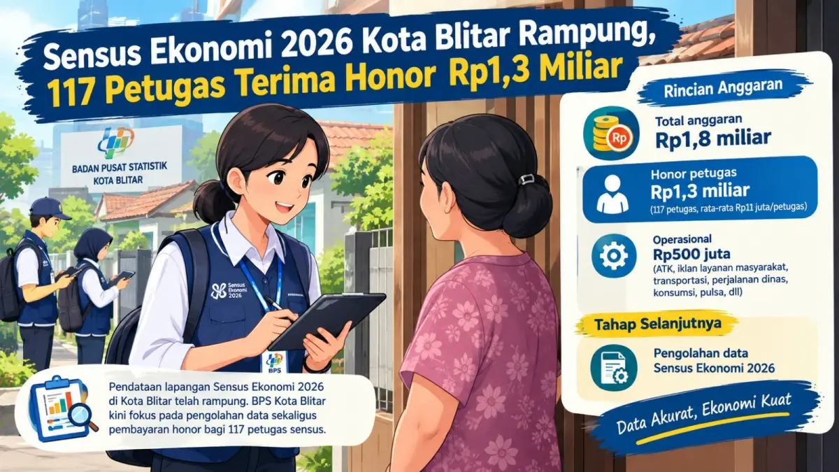 Pendataan lapangan Sensus Ekonomi 2026 di Kota Blitar rampung, melibatkan 117 petugas.