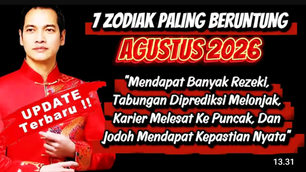 7 zodiak paling beruntung Agustus 2026 diprediksi dapat rezeki, karier cemerlang, dan asmara penuh peluang.
