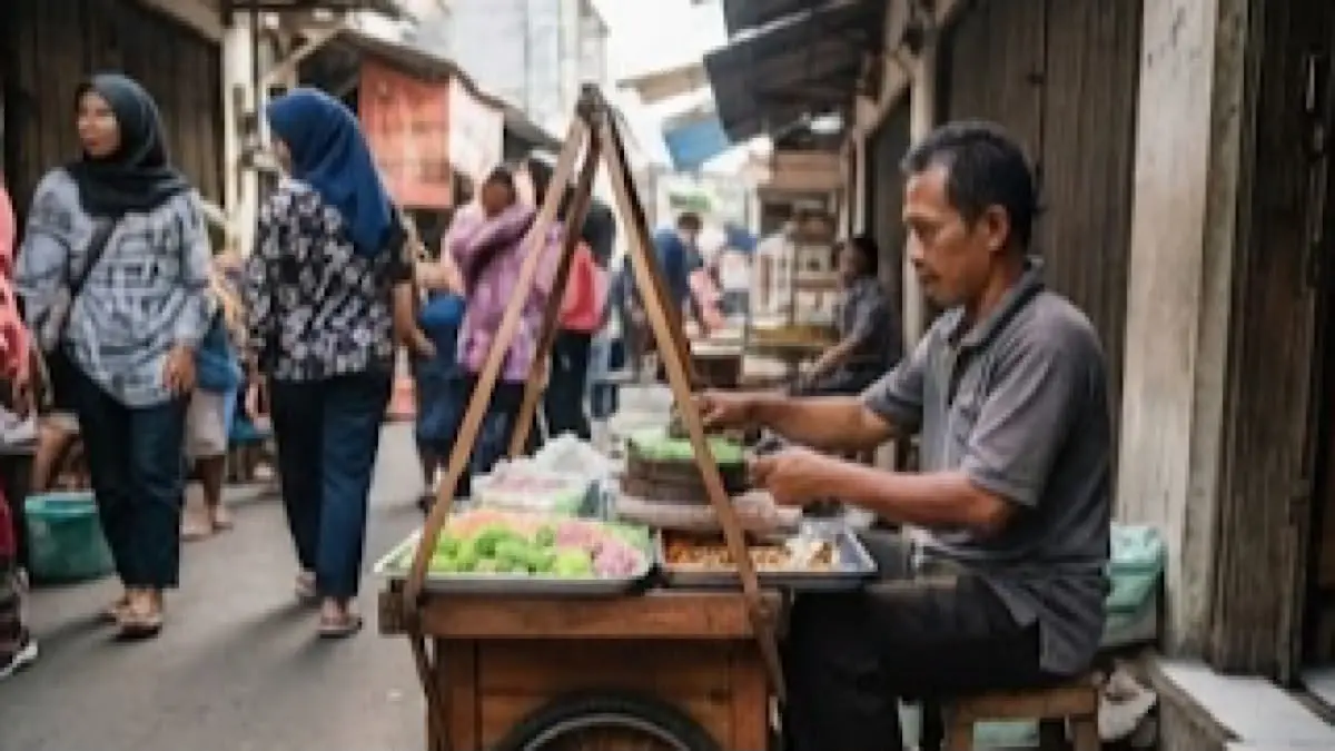 Jajanan Pasar Senen buka dini hari dengan harga mulai Rp800. Ada martabak, lepet, putu mayang hingga kue sus.(gemini AI)