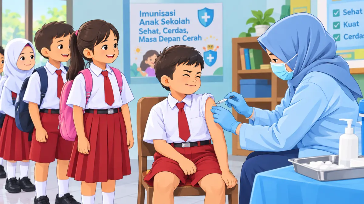 Ilustrasi imunisasi BIAS bagi siswa sekolah.