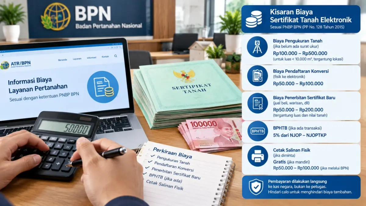 Biaya pengurusan sertifikat elektronik berbeda sesuai layanan dan kebutuhan pertanahan