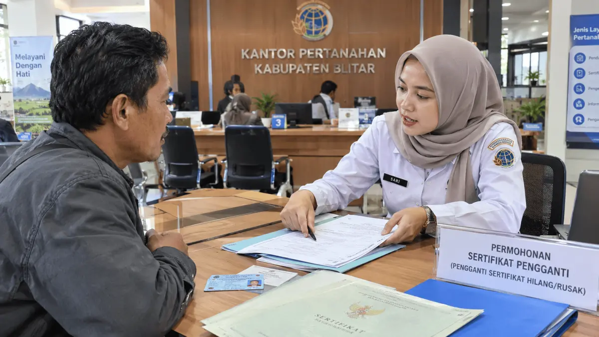 Warga berkonsultasi dengan petugas Kantor Pertanahan terkait pengurusan sertifikat tanah yang hilang.