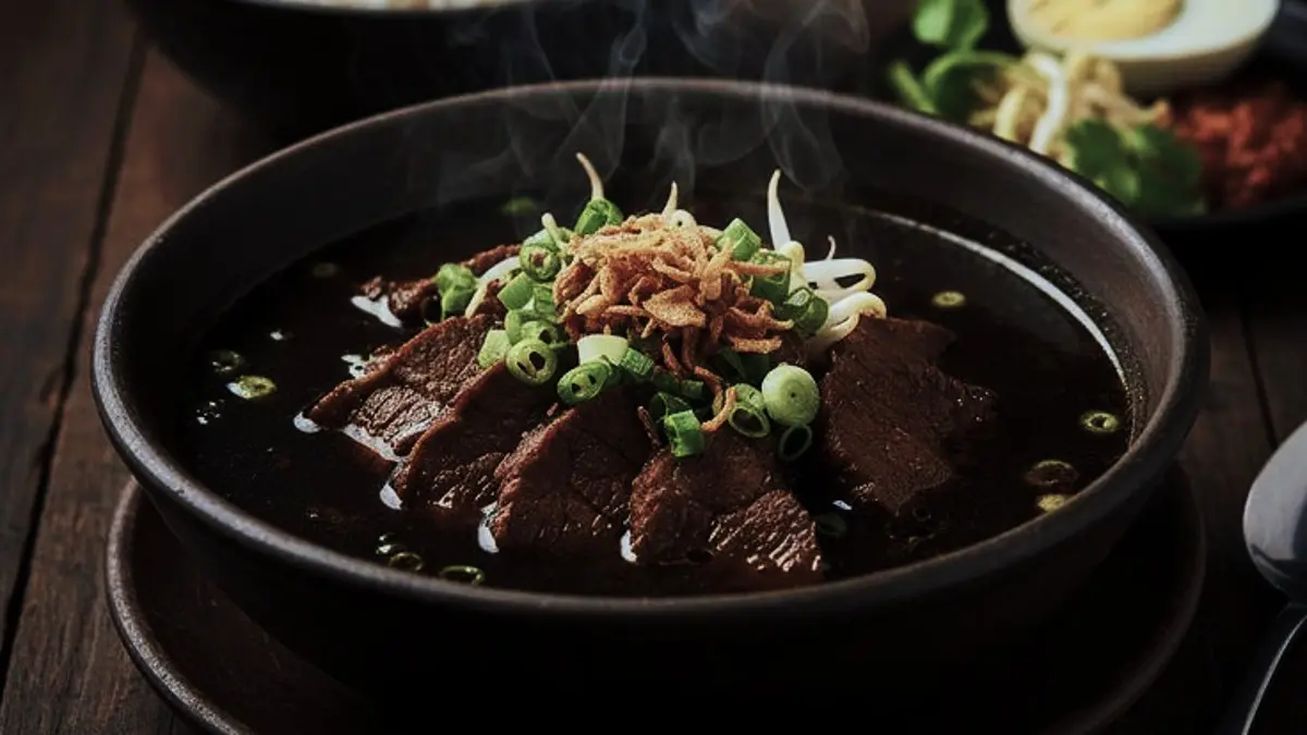 Resep rawon setan khas Surabaya ini punya kuah hitam pekat dan daging empuk. Simak rahasia bumbunya! (PINTEREST)