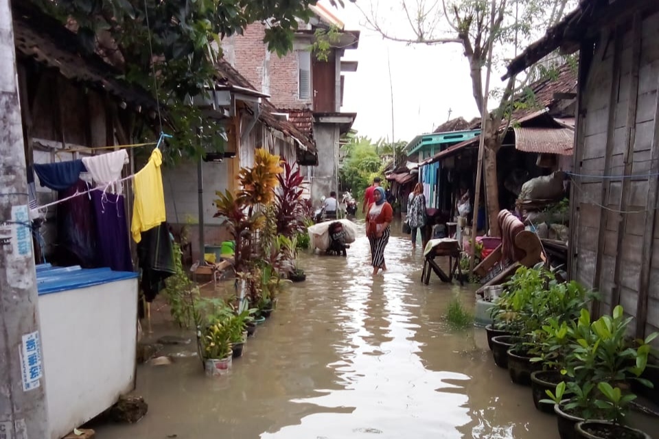 TERGENANG : Beberapa rumah di Desa Parengan Kecamatan Maduran Terendam Banjir Luapan Bengawan Solo (Istimewa)