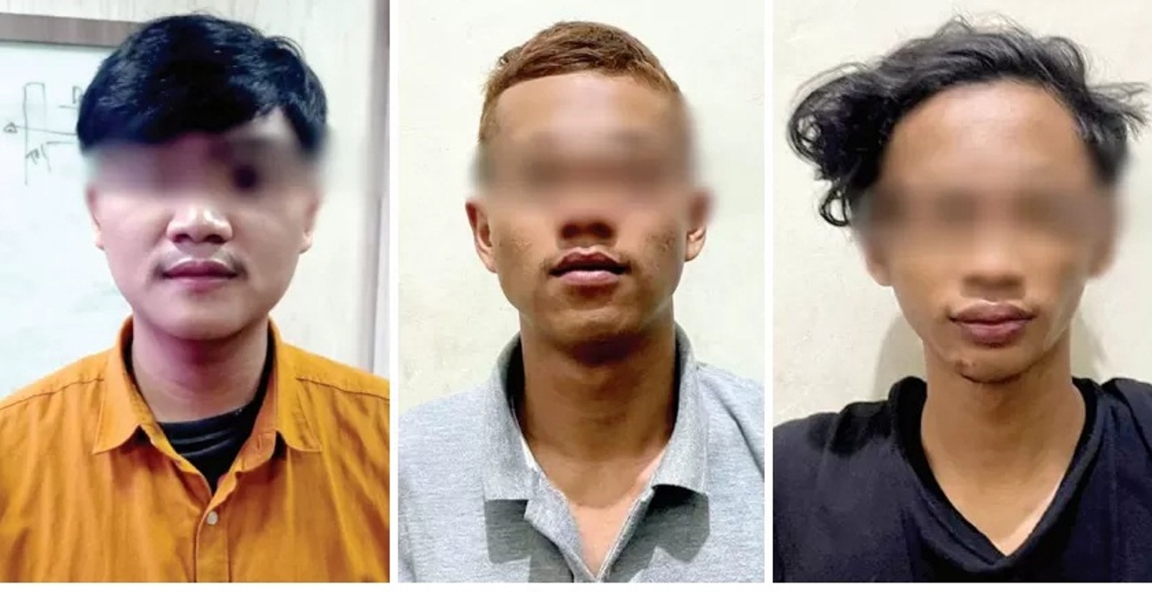 DIAMANKAN: Tiga pelaku begal yang beraksi di Jalan Raya Serembi Kebomas Gresik (Yudhi Radar Gresik)