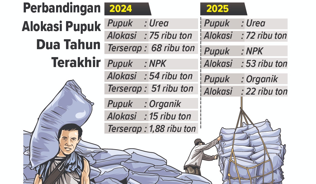 Ilustrasi perbandingan kuota pupuk di Lamongan.