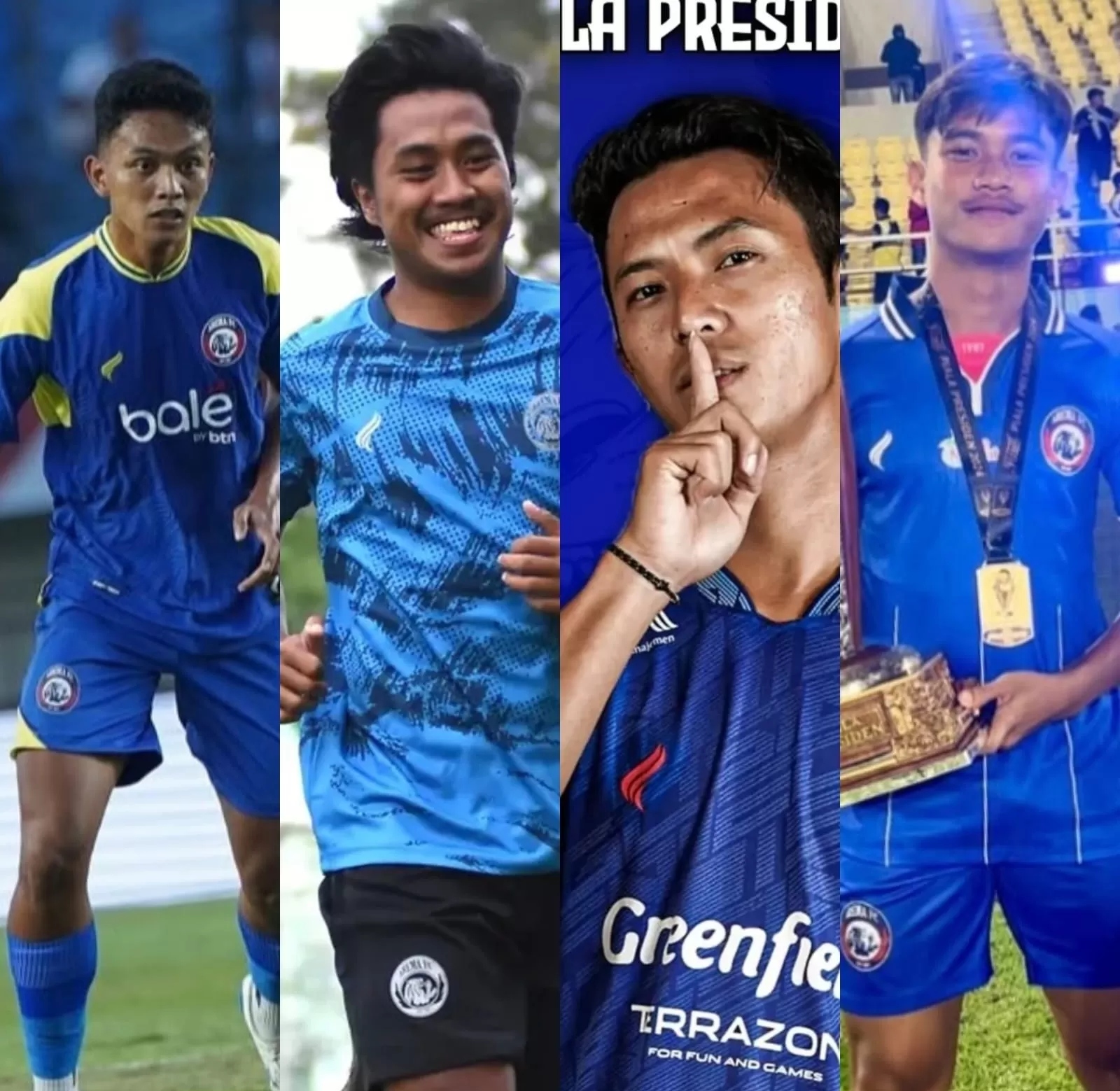 AMUNISI: Kolase empat pemain baru Deltras Sidoarjo pinjaman dari Arema FC. (FOTO ISTIMEWA/Radar Sidoarjo)