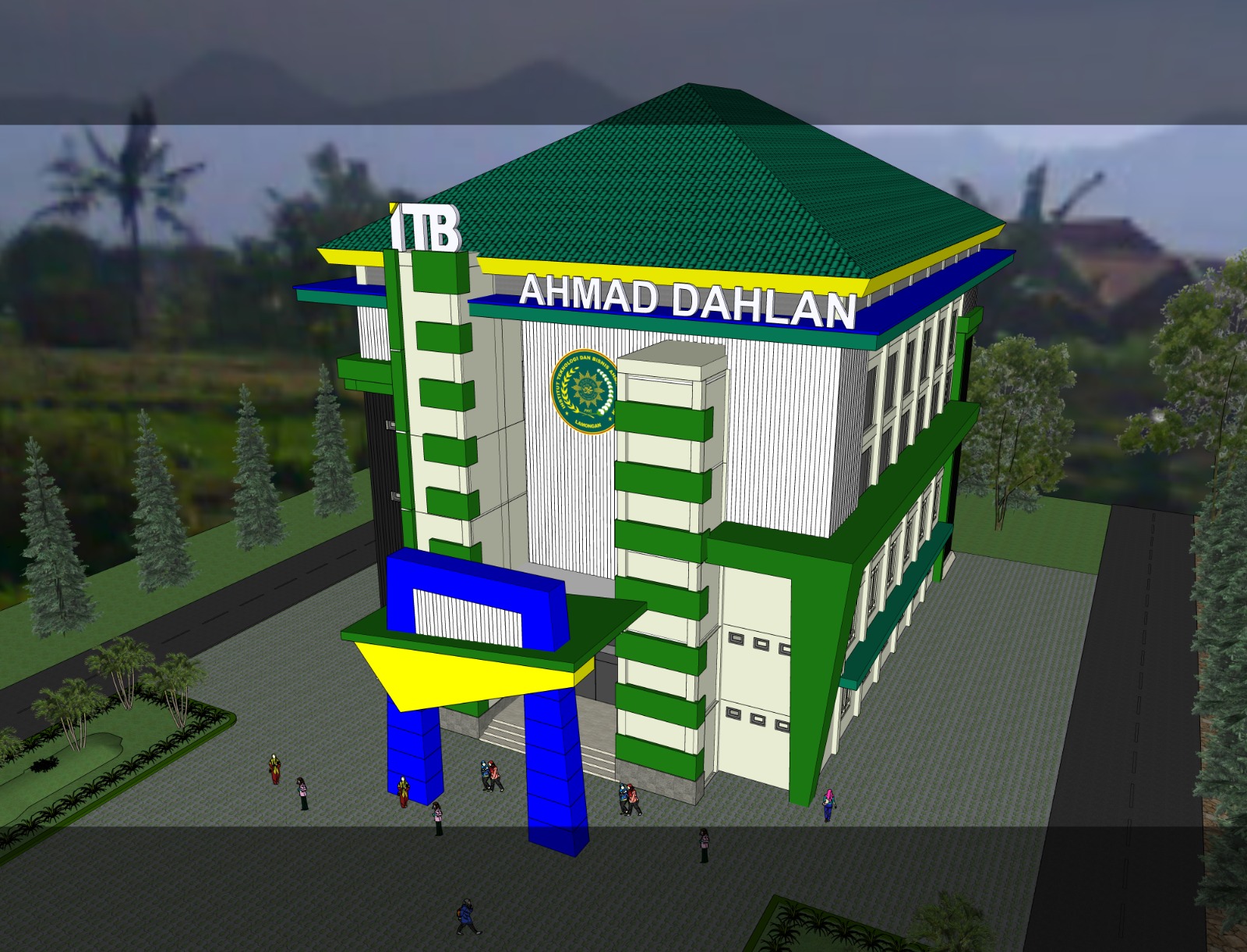 MEGAH: Desain gedung baru Institut Teknologi dan Bisnis Ahmad Dahlan Lamongan (ITBADLA) yang saat ini tengah dalam proses pembangunan.
