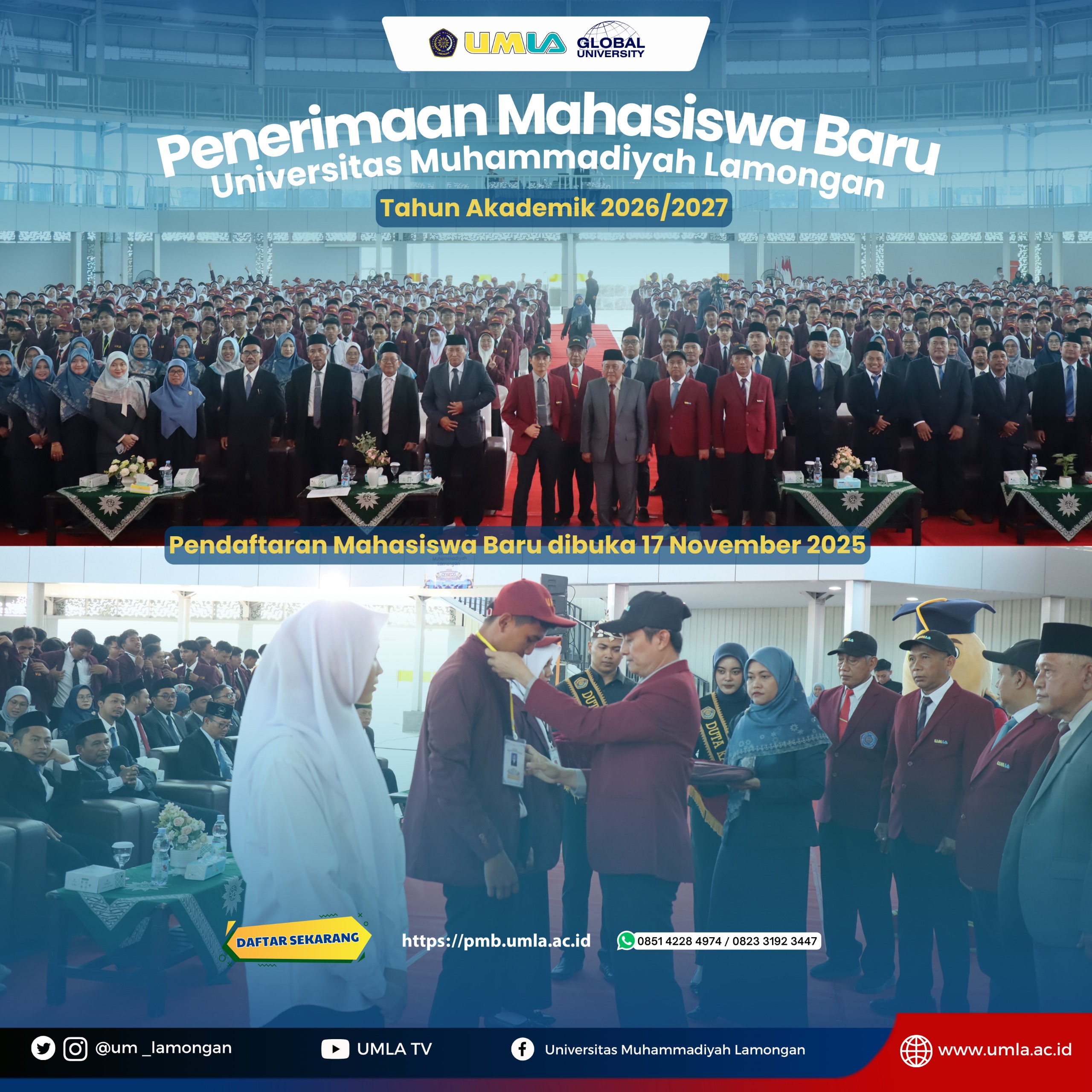 Suasana semangat civitas akademika UMLA dalam Launching PMB 2026/2027 yang bertepatan dengan Milad ke-7, sebagai wujud komitmen memperluas jangkauan global dan memperkuat pendidikan berkualitas.