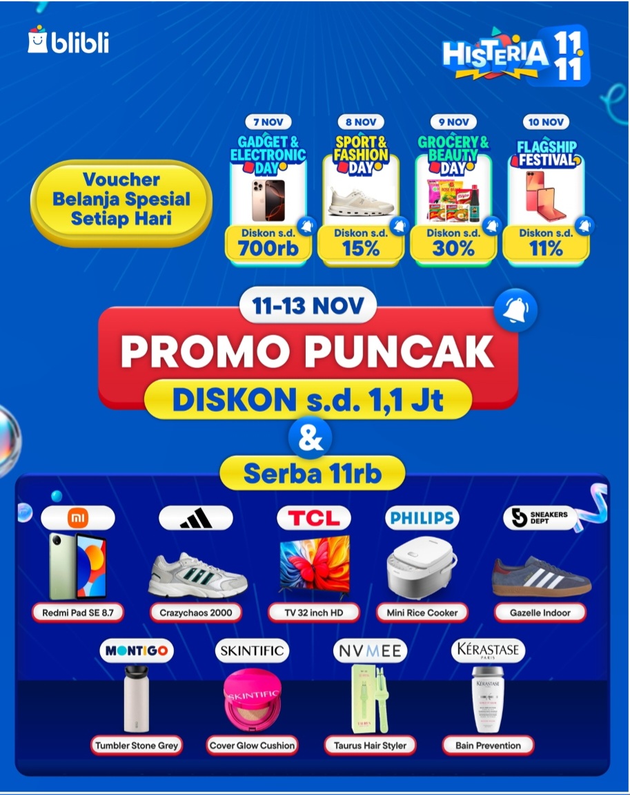 Selain itu juga Anda bisa mendapatkan berbagai promo blibli 11.11 hingga gratis ongkir.