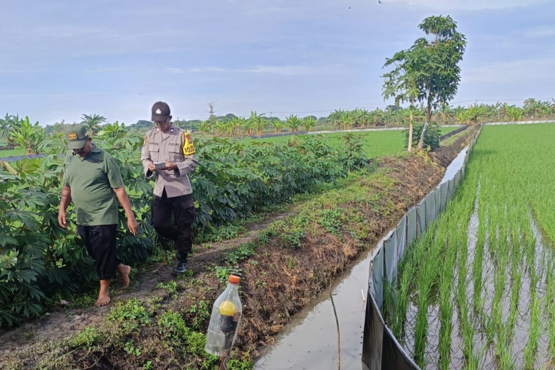 Petugas dan warga mendatangi tempat kejadian perkara.