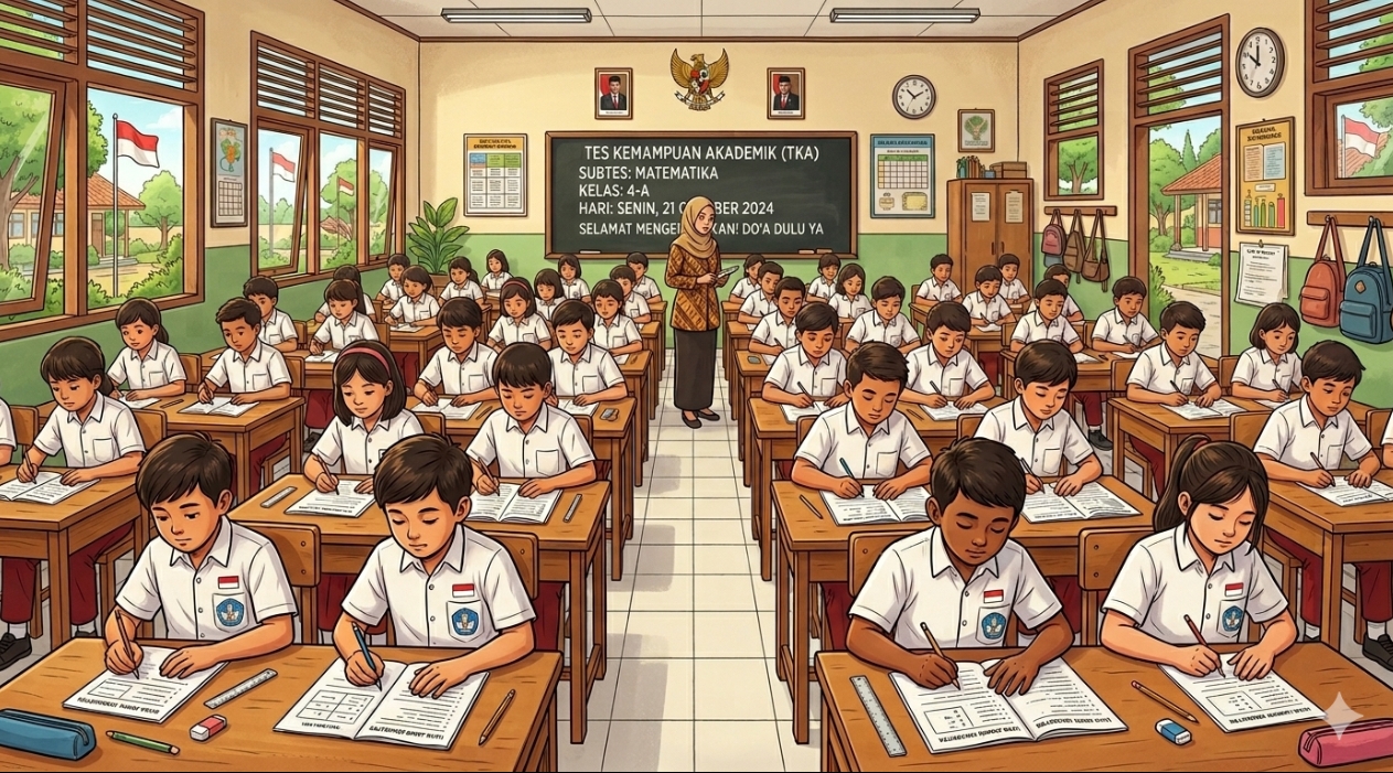 Gambar ilustrasi siswa SD sedang mengikuti tes kemampuan akademik. 