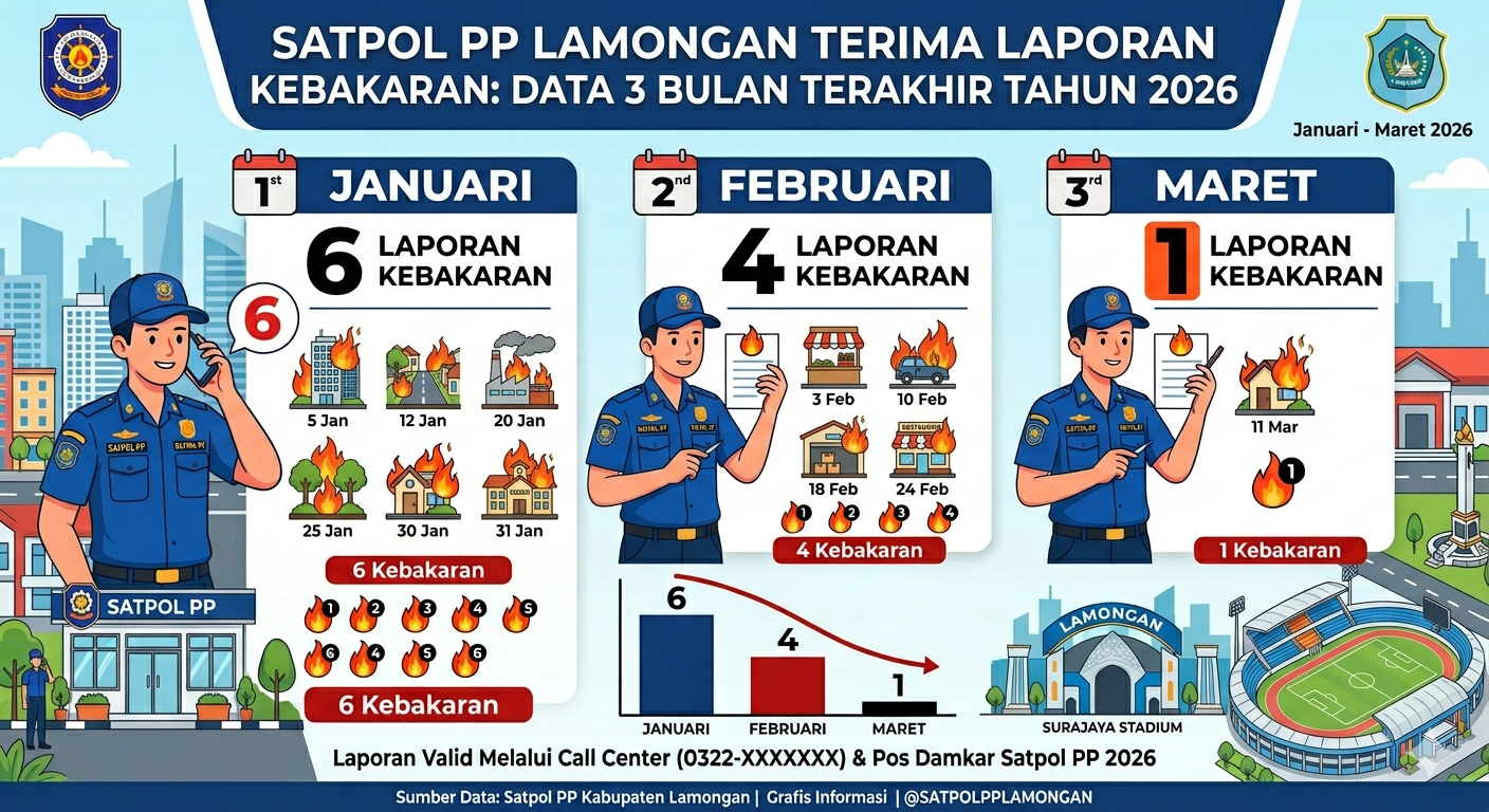 Grafis data 3 bulan terakhir laporan kebakaran di lingkup satpol PP Lamongan. 