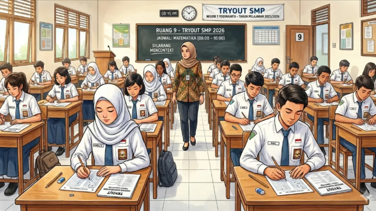 Siswa SMP di Lamongan melaksanakan tryout selama dua hari. (GEMINI AI/RADAR LAMONGAN)