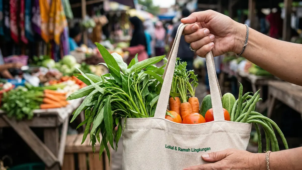 Membawa wadah sendiri ketika belanja  merupakan gaya hidup minim sampah (zero waste). (GEMINI AI/RADAR LAMONGAN)