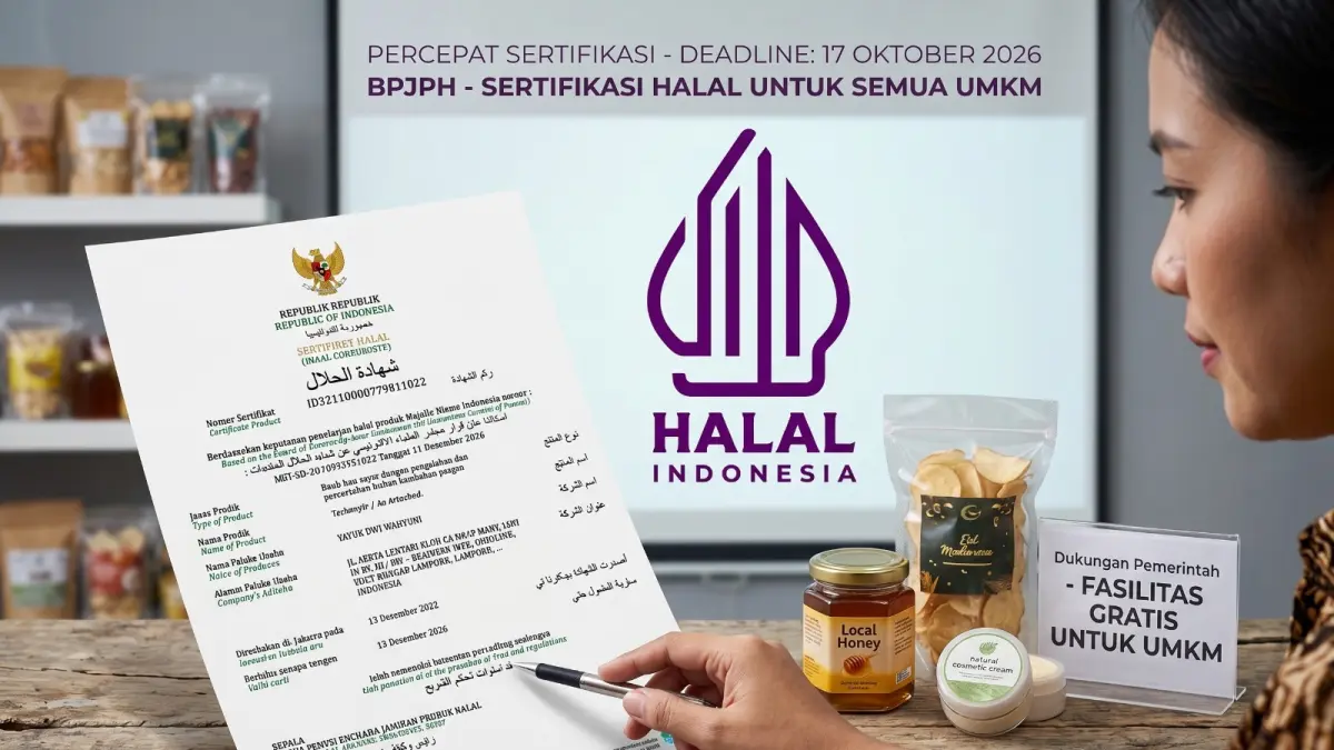 Para produsen diimbau untuk segera menuntaskan sertifikasi halal sebelum deadline hingga 17 Oktober 2026 mendatang. (GEMINI AI/RADAR LAMONGAN)