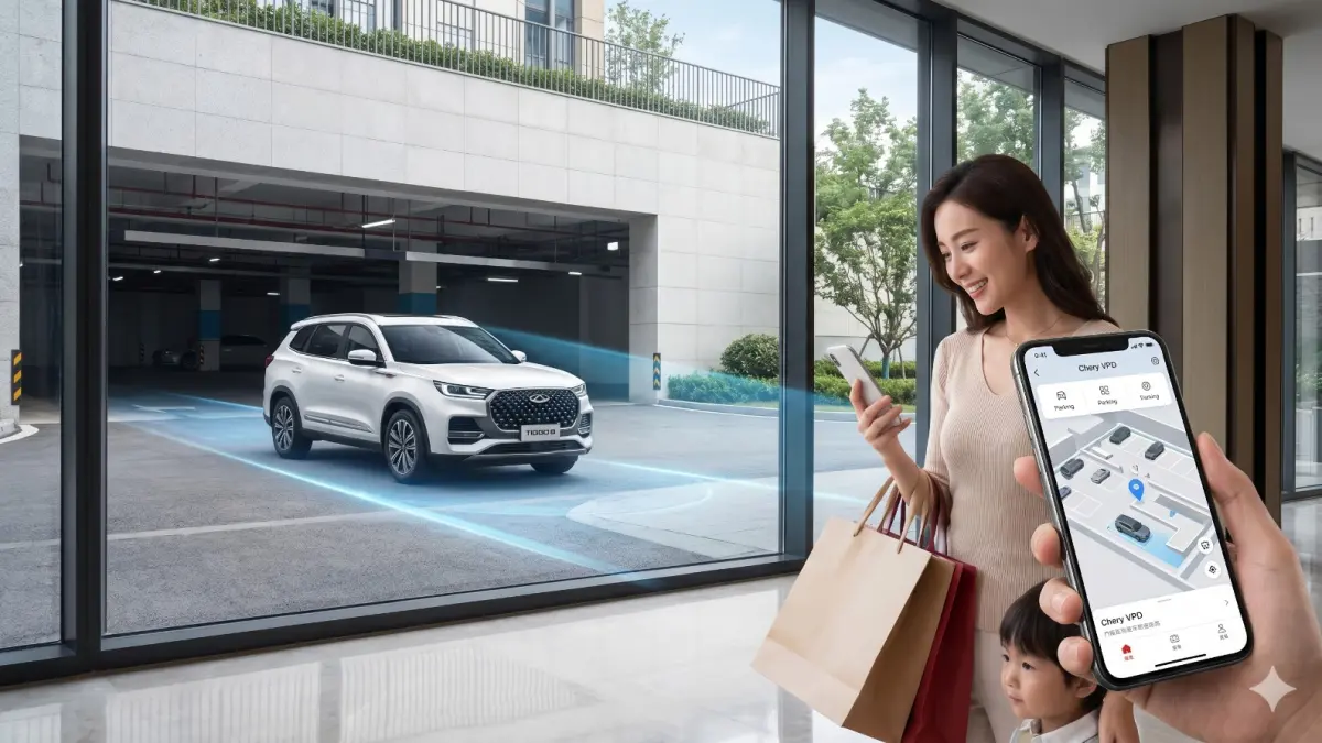 Chery resmi memperkenalkan sistem parkir otomatis terbaru yang diluncurkan pada 22 April 2026. (GEMINI AI/RADAR LAMONGAN)