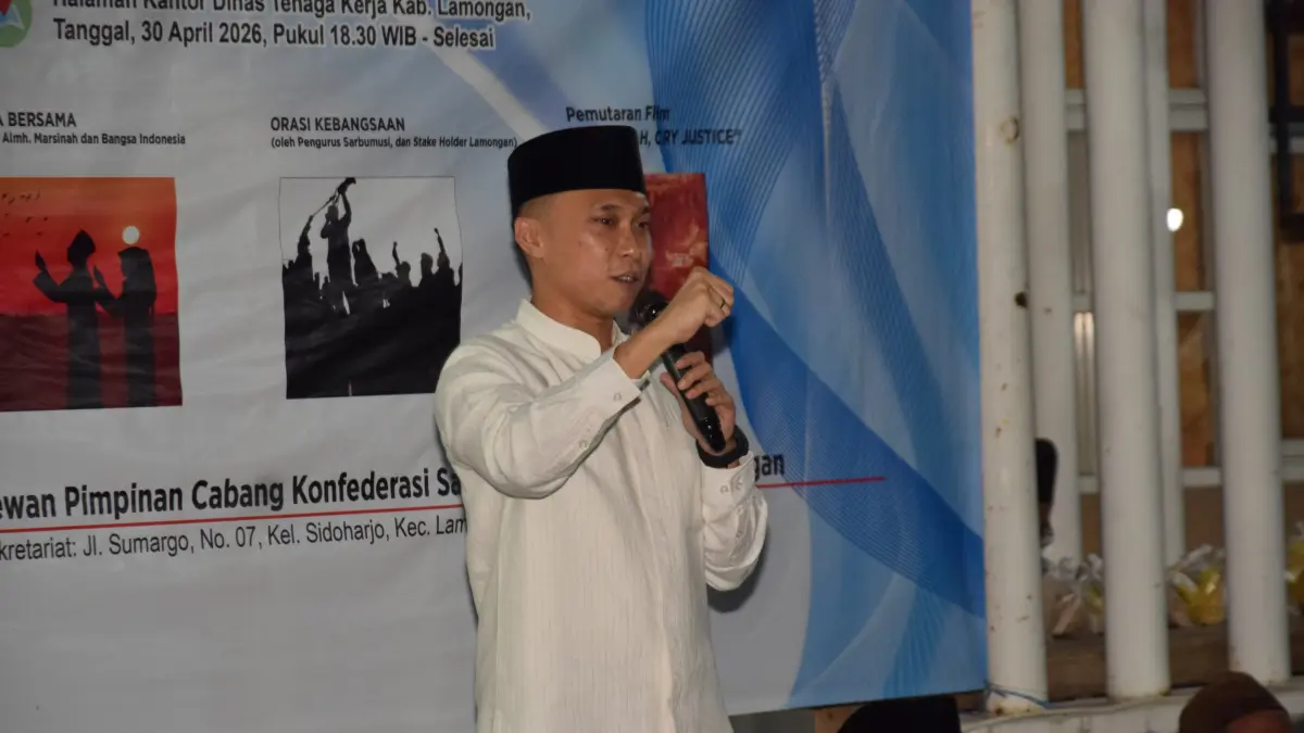 HADIR DI PERINGATAN HARI BURUH: Wakil Bupati Lamongan, Dirham Akbar Aksara.&nbsp;(Humas Kominfo/Radar Lamongan) 
