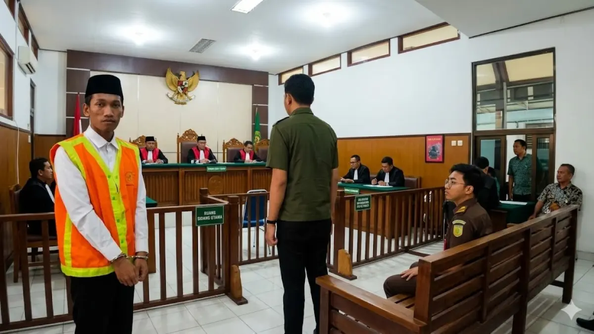 TERJERAT KASUS SABU: Aldino Prima Duta di Pengadilan Negeri Lamongan. Dia disidang karena diduga memiliki sabu.&nbsp;(Istimewa/Radar Lamongan) 