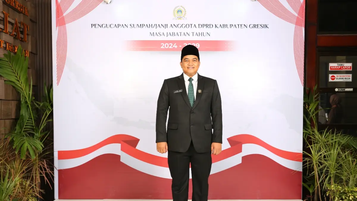 Ketua DPRD Kabupaten Gresik Muhammad Syahrul Munir bersyukur atas penghargaan JDIH tingkat Provinsi Jawa Timur 2026. (ISTIMEWA/RADAR LAMONGAN)