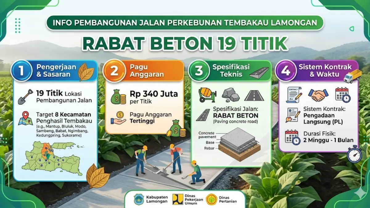 Perbaikan Jalan Perkebunan di 19 titik 8 kecamatan di Lamongan. (Google gemini) 