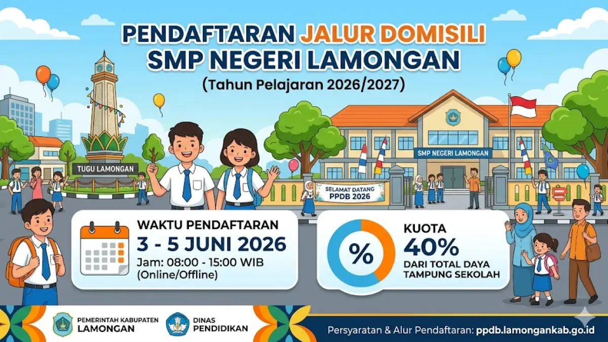 Grafis pendaftaran jalur domisili SMP Negeri di Lamongan. (Google gemini) 