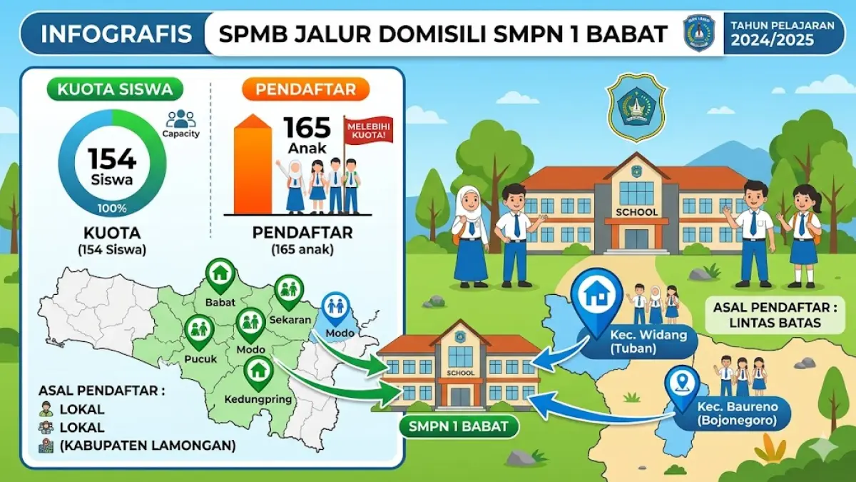 Dari kuota siswa 154, pendaftar jalur domisili di smpn 1 Babat melebihi kuota hingga 165 anak. (Google gemini) 
