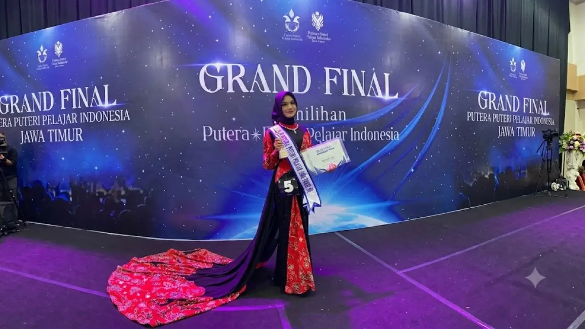 BERPRESTASI: Airena Yocellyn Haniva, peraih Puteri Intelegensia di ajang pemilihan Putera Puteri Pelajar Indonesia Jawa Timur 2026.&nbsp;(Istimewa/Radar Lamongan) 