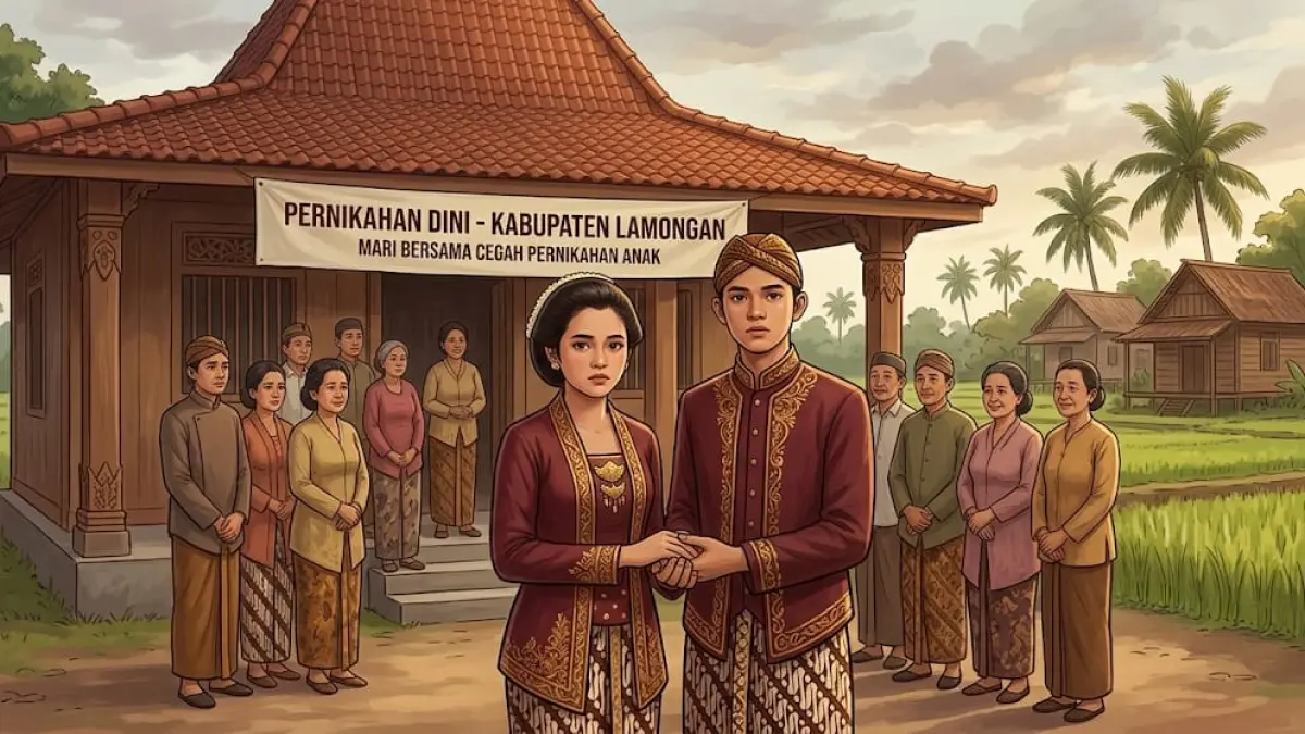 Pernikahan dini di Lamongan mengalami penurunan sekitar 32 persen selama Tahun 2025. (GEMINI AI/RADAR LAMONGAN)