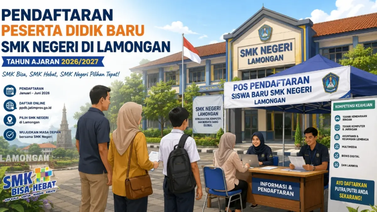 Sesuai jadwal, pengumuman pemenuhan kuota, cetak bukti, dan daftar ulang SPMB SMK Negeri untuk pemenuhan kuota dilaksanakan Sabtu (4/7). (GEMINI AI/RADAR LAMONGAN)
