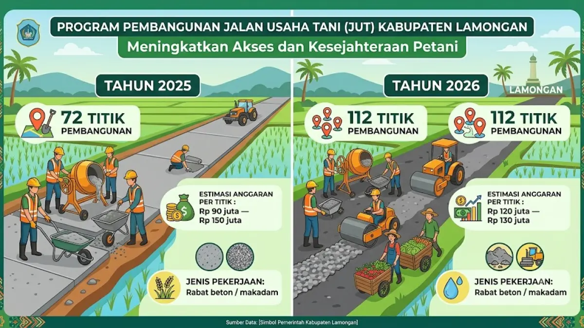 Grafis pembangunan jalan usaha tani di Kabupaten Lamongan. (Google Gemini) 