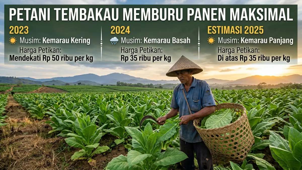 Prakiraan cuaca kemarau yang panjang membuat petani tembakau diuntungkan. (Google Gemini) 