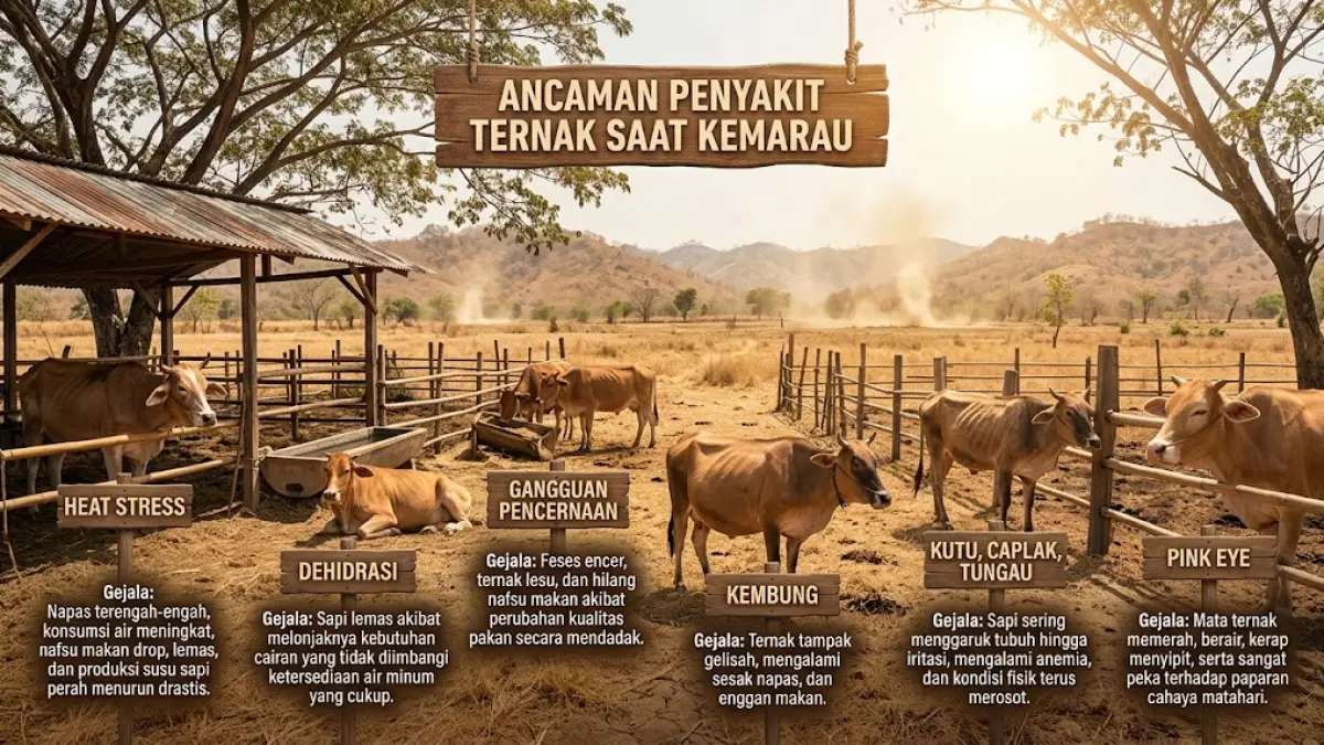 Ancaman penyakit ternak saat musim kemarau. (Google Gemini) 