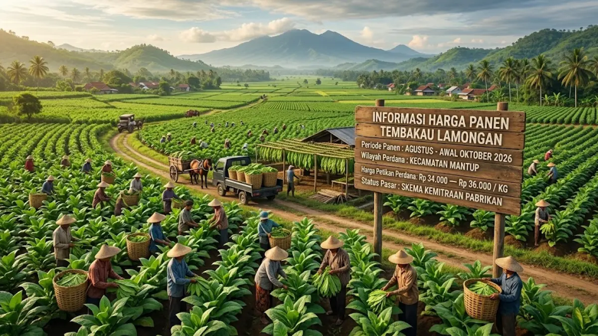 Harga panen tembakau petikan perdana di wilayah Kecamatan Mantup periode panen Agustus - awal Oktober 2026. (Google Gemini) 