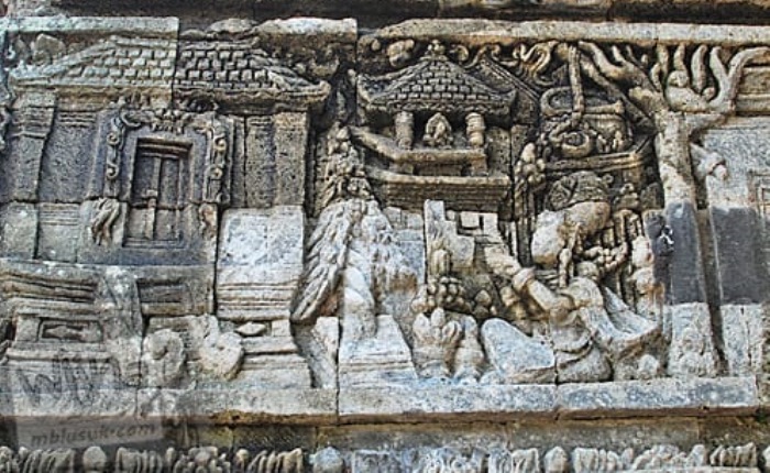 ARKEOLOGIS: Bentuk rumah pada zaman Majapahit di relief Candi Tegowangi, Plemahan, Kabupaten Kediri. (foto: dok. Kemendikbud)