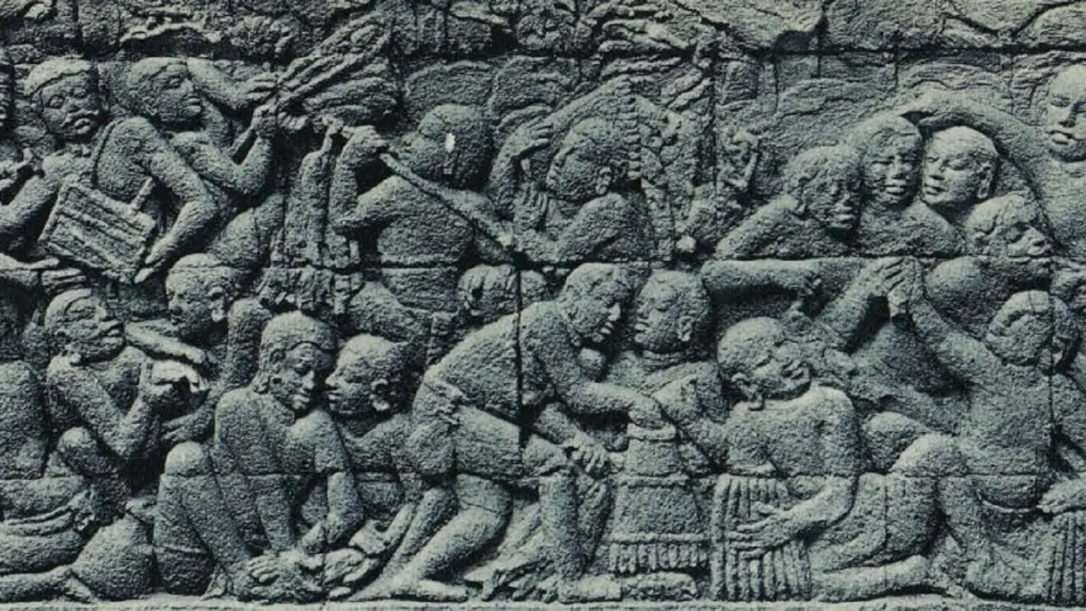 SUMBER SEJARAH: Relief Candi Borobudur menggambarkan aktivitas bertani, berburu, dan menangkap ikan pada masa lampau. (foto: Kemdikbud for JPRM)
