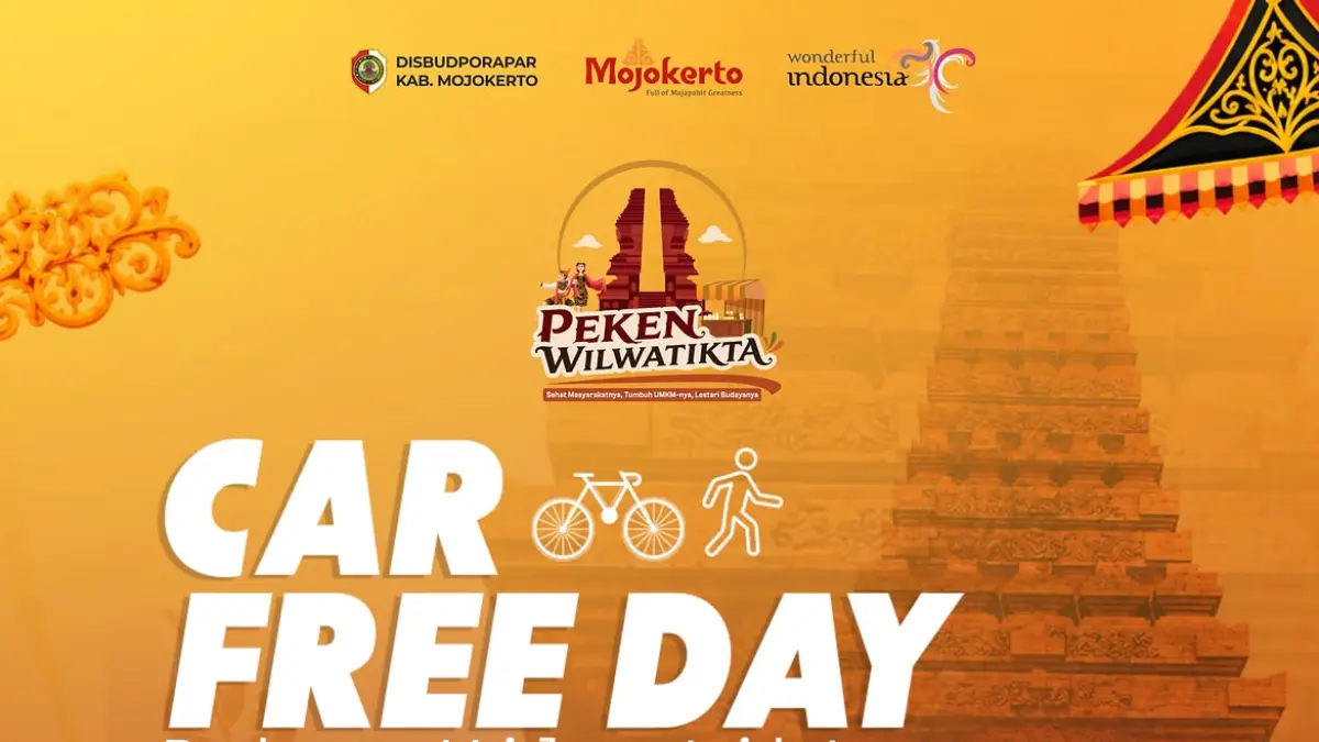 LESTARIKAN BUDAYA: Peken Wilwatikta menjadi konsep anyar giat Car Free Day (CFD) yang akan digelar di ruas Jalan RA Basuni, Kecamatan Sooko, Kabupaten Mojokerto, Minggu (30/8).