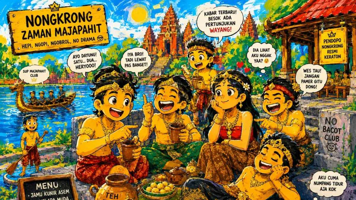 TONGKRONGAN : Gambar Ilurtasi tongkrongan anak muda era majapahit (gambar olah digital) 