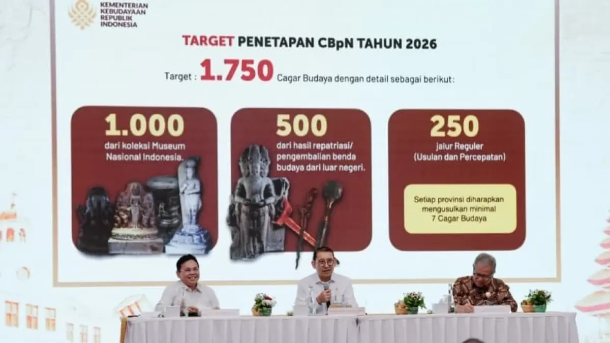 KEKAYAAN BUDAYA: Menbud Fadli Zon saat membuka taklimat media bertajuk Penetapan Cagar Budaya Peringkat Nasional Mei-Agustus Tahun 2026 di Graha Utama Kompleks Kemenbud, Senayan, Jakarta, Rabu (2/9). (Foto: Kemenbud/Heri Budi Santoso)