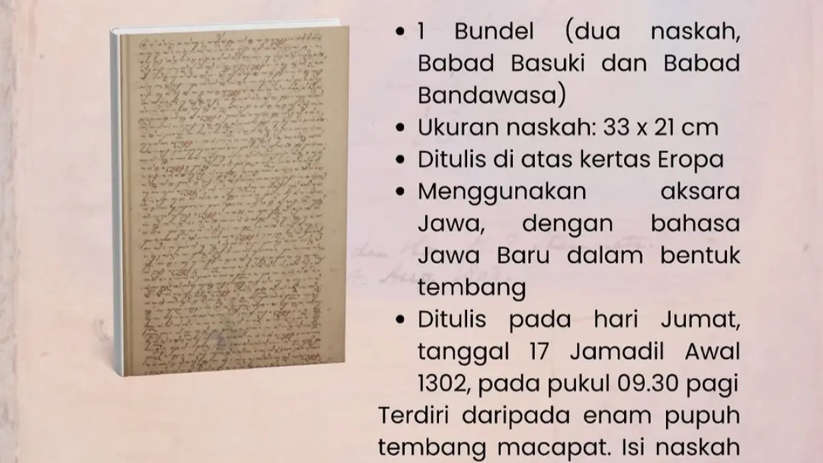 NASKAH KUNO: Salah satu naskah Babad Besuki koleksi Perpustakaan Nasional RI menggunakan aksara Jawa. (Sumber: Disperpusip Jatim)