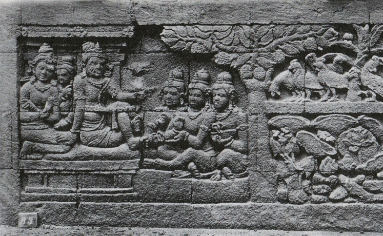 PRODUK PERADABAN: Salah satu panel relief Candi Borobudur yang menggambarkan aktivitas budidaya ternak ayam dan ikan yang dilakukan secara terpadu. (Sumber Foto: Kemdikbud)